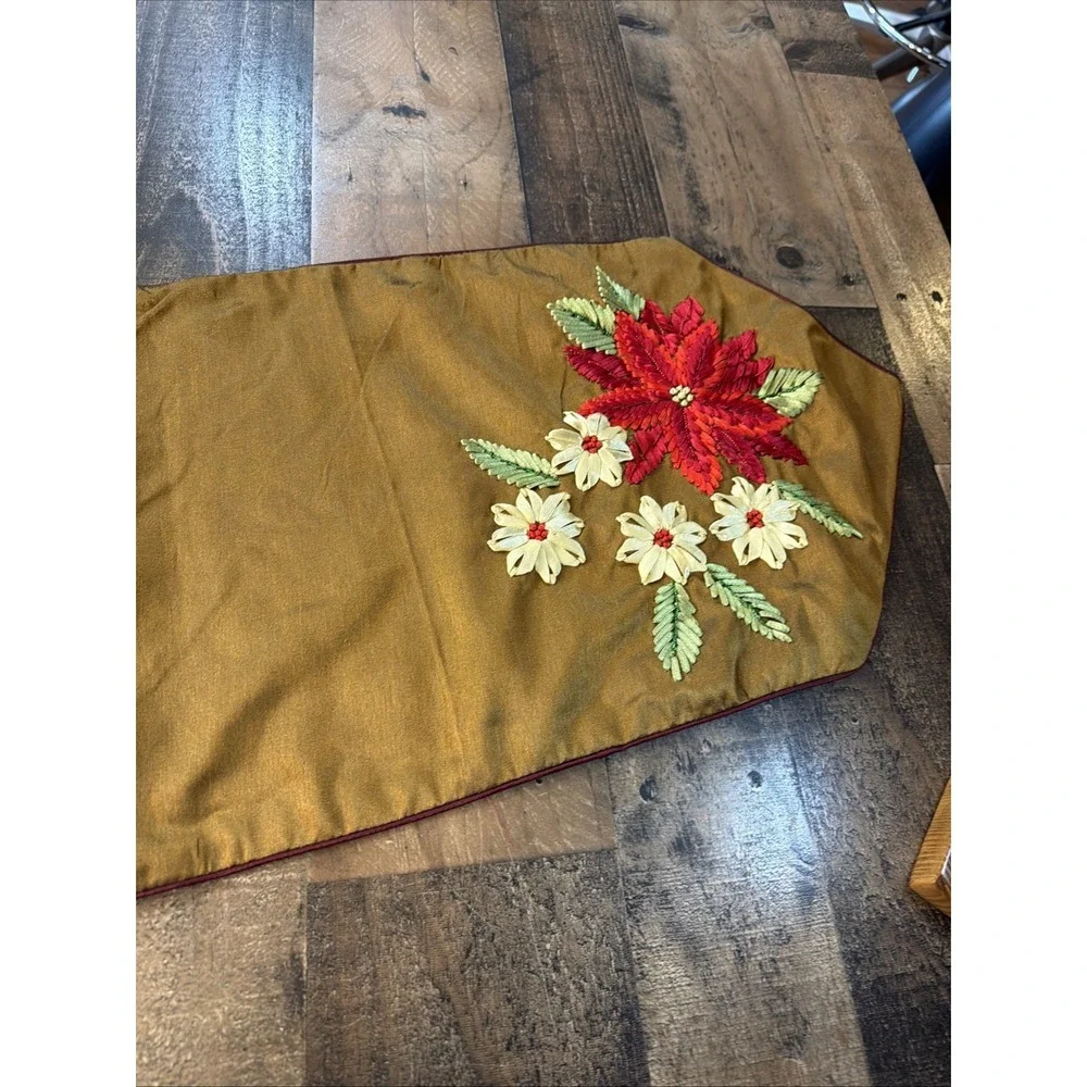 Jabara Group Embroidered Poinsettia Table Runner 12x68
